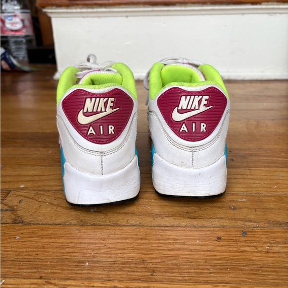Nike White Sneakers with Neon Lime, Red, Teal & Magenta Accents - Picture 4 of 5